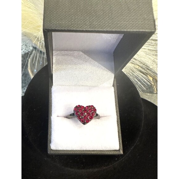 Vintage Pink Heart Cocktail Ring | Swarovski Crystal Rhinestones | Size 7.75 - Picture 1 of 5